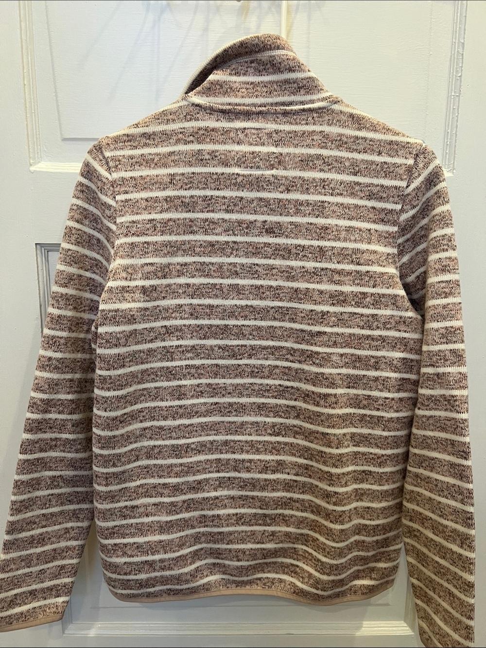Striped Quarter-Zip Pullover- Pink & White Striped - Picture 5 of 7
